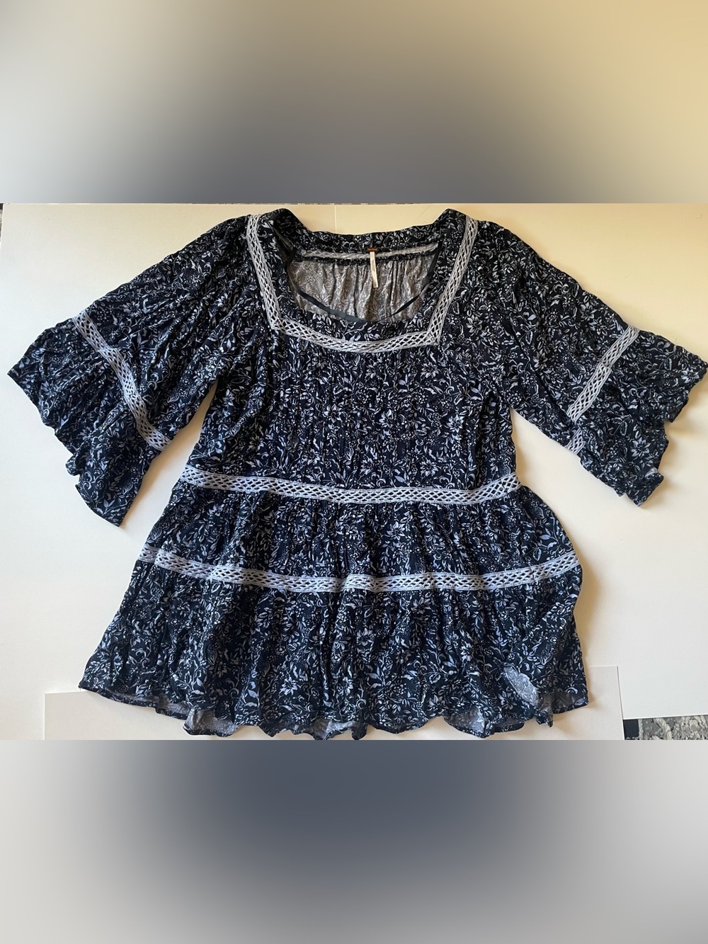 Free People Talk About It Tunic Top Navy Floral